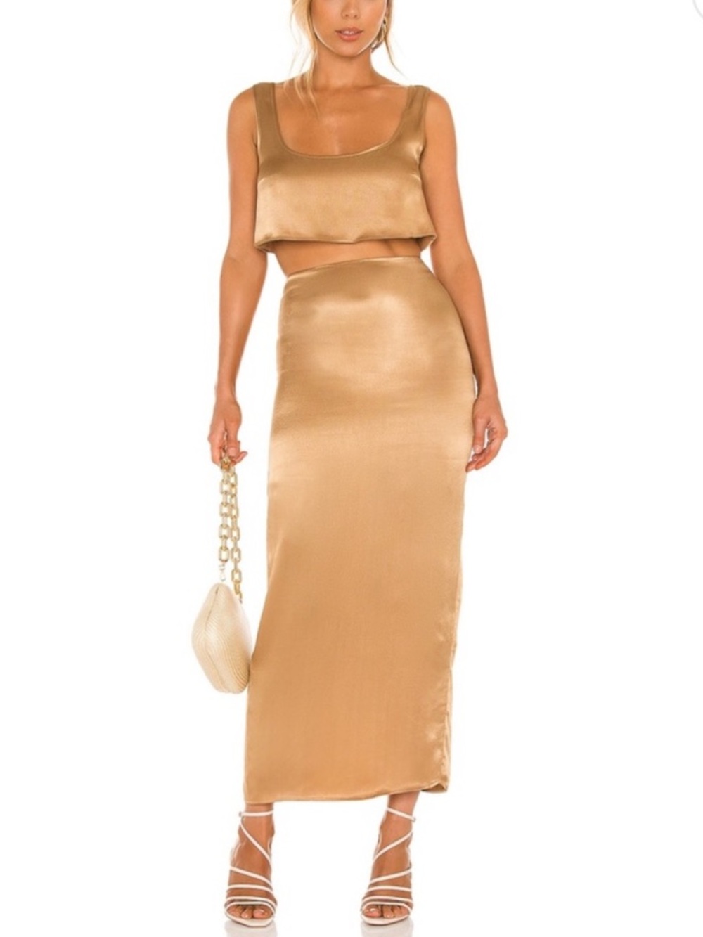 REVOLVE Gold Satin Maxi Skirt